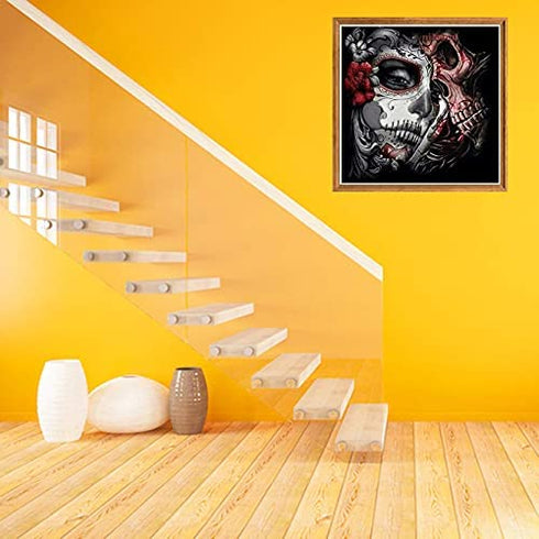 Bimkole 5D Diamond Painting Kits Skull Skeleton Couple, Full Drill Beauty Death DIY Rhinestone Embroidery Set Paint with Diamonds Art by Number Kits Cross Stitch Home Wall Craft Decoration (12x12in)