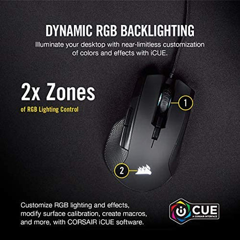 Corsair Ironclaw RGB - FPS and MOBA Gaming Mouse - 18,000 DPI Optical Sensor - Backlit RGB LED, Black