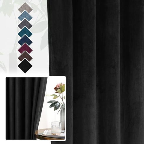 Velvet Curtains for Bedroom-Velvet Curtains 63 Inches Room Darkening Super Soft Luxury Velvet Textured Drapes Thermal Insulated Grommet Panels for Living Room(2 Panels, 52 x 63 Inch, Black)
