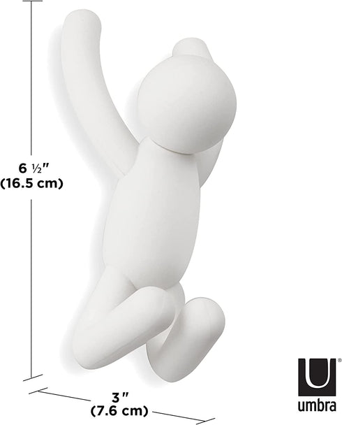 Umbra Buddy Decorative Wall Mounted Hooks for Hanging Coats, Scarves, Bags, Purses, Backpacks, Towels and More, Set of 3, White, 3 Count