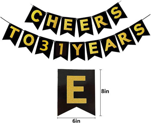 Gold 31st Birthday Decorations kit, Cheers To 31 Years Banner Balloons,31st Cake Topper Birthday Sash, Gold Tinsel Foil Fringe Curtains, for 31 Birthday&Anniversary Decorations