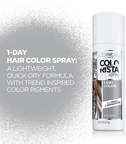 L'Oreal Paris Colorista 1-Day Washable Temporary Hair Color Spray, Silver, 2 Ounce