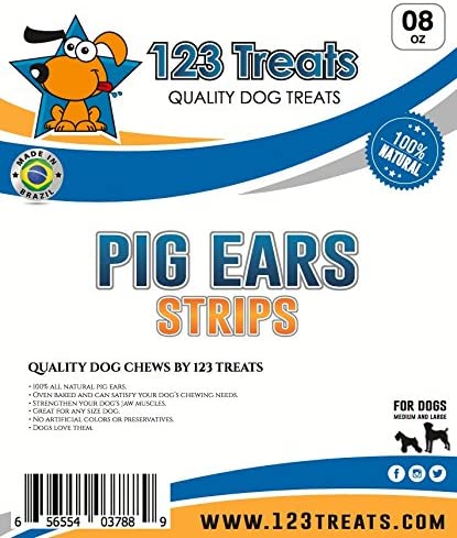 123 Treats - Pigs Ears Strips for Dogs 8 Oz Dog Treats Bag - 100% Natural Pigs Ear Slivers Chews Full of Protein Snacks Made in Brazil