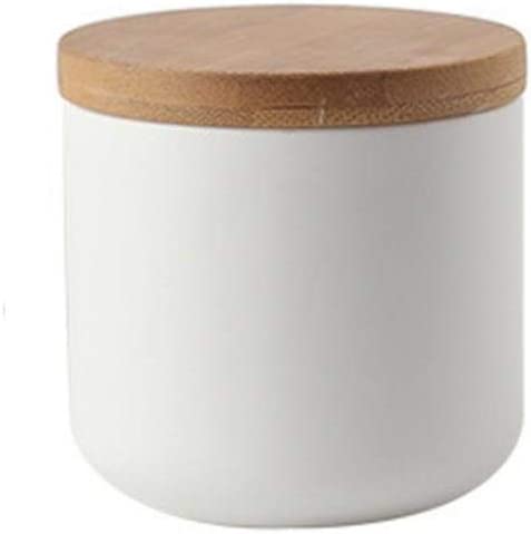 Food Storage Jar Strong Ceramic Storage Canisters with Airtight Seal Bamboo Lid Modern Design Seal Damp-Proof Kitchen Jar for Coffee, Tea, Spice and More (White(S: 8.2x8.3cm))