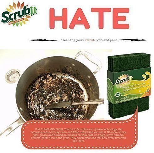 Scrub-It Scouring Pads - Heavy Duty Household Cleaning Scrubber with Non-Scratch Anti-Grease Technology - Reusable €“ Green - 4 Pack (X3) Total 12 Pads (12)