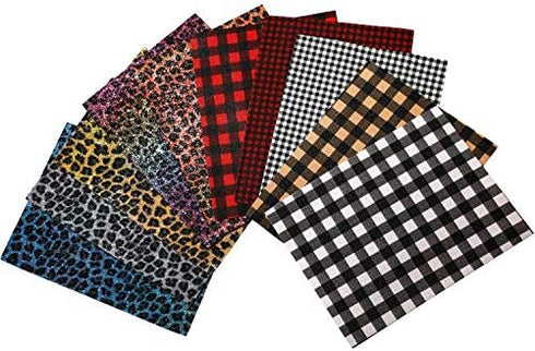 20 Pieces Faux Leather Fabric Sheet Set Plaid Faux Leather Sheets Shiny Glitter Faux Leather Sheets Leopard Faux Leather Sheets for DIY Crafts Sewing Making Earrings Hair Bows Clips