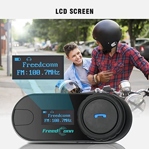 FreedConn Motorcycle Helmet Bluetooth Intercom Kit, TCOM-SC Motorbike Helmet Intercom Interphone Headset, for 2 or 3 Riders, LCD Screen/FM Radio/Mobile phone/MP3/GPS Connective/Range 800m(1 Pack)