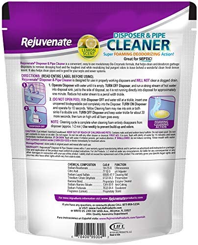 Rejuvenate Disposer and Pipe Cleaner, Lemon Scent, 6 Pods, 7.1 oz (201g)