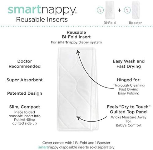 SmartNappy Cotton Muslin by Amazing Baby, NextGen Hybrid Cloth Diaper Cover + 1 Bi-fold Reusable Insert + 1 Reusable Booster, Stargazer, Gray, Size 1, 5-10 lbs