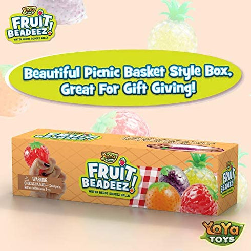YoYa Toys Beadeez Squishy Fruit Stress Balls Toy (4-Pack) Tropical Designs Filled with Colorful, Squeezable Gel Water Beads - Promote Stress Relief, Calm Focus, Fun Play - Girls, Boys, Adults