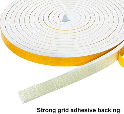 Yotache White Windows Doors Insulation Seal Tape 3 Rolls 1/2 Inch Wide X 1/8 Inch Thick, Adhesive Foam Gasket for Weather Stripping, Cabinet Door Frame, Total 50 Feet Long (3 X 16.5 Ft Each)