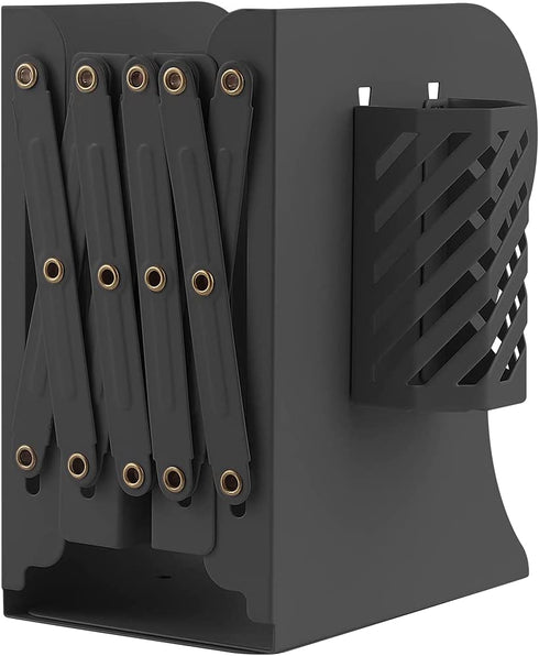 MSDADA Adjustable Bookends, Book Ends for Heavy Books, Expandable Book Organizer with Pen Holder for Desk, Shelf, Office, for 6 7 8 9-15 Boys and Girls, Extends up to 19 inches (Black)