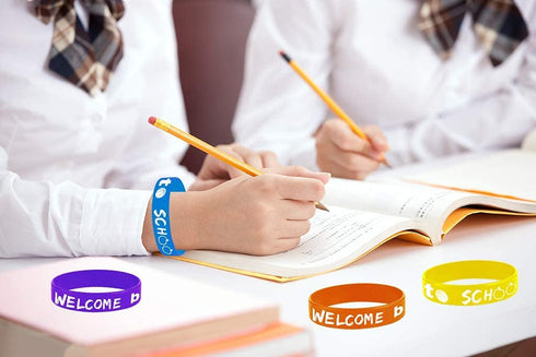 36PCS Welcome Back to School Party Rubber Bracelets, 100 Days of School/First Day of School Party Baby Shower Birthday Party Supplies Decorations Gifts Prize Goodie Bag Favors Silicone Wristbands
