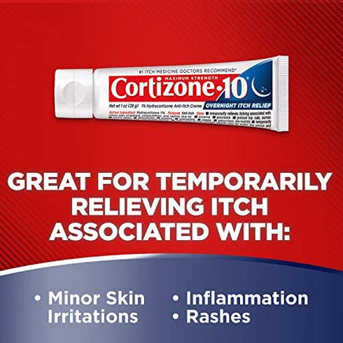 Cortizone 10 Maximum Strength Overnight Itch Relief, Lavender Scent, 1% Hydrocortisone Anti-Itch Creme, 1 Ounce