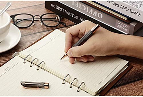 SHALORY Ballpoint and Rollerball Pen Set, Stylish Line Engraved Metal Pen Elegant Smooth Writing Gift Pen (2 Pens with 2 Extra Refills)