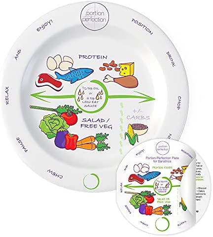 Bariatric Melamine Portion Control Plate 8” For Weight Loss After Surgery. Bariatric Surgery Must Haves For Gastric Sleeve, Bypass Or Band With Protein, Carbs And Vegetables