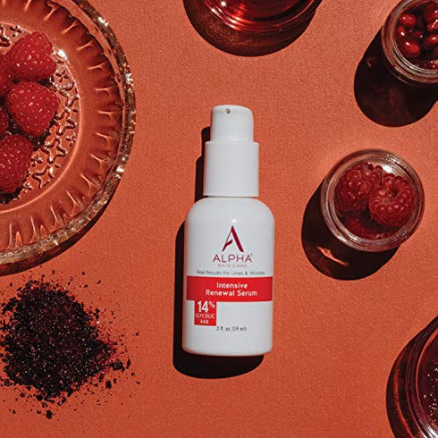 Alpha Skin Care Intensive Renewal Serum | Anti-Aging Formula | 14% Glycolic Alpha Hydroxy Acid (AHA) | Reduces the Appearance of Lines & Wrinkles | For All Skin Types | 2 Oz