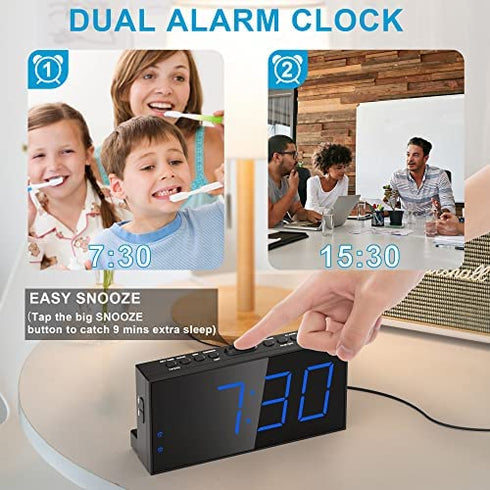 Loud Alarm Clock for Heavy Sleepers,Vibrating Alarm Clock for Hearing Impaired Deaf,Annoying Alarm Clock,USB Port,Dual Alarm with Snooze,7" Large Dimmable LED Display,Battery Backup,Easy to Use,DST