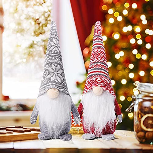 Valentine's Day Gnomes Plush Doll, 2 PCS Decorative Christmas Decor Indoor Ornaments Red Grey Elf Handmade New Year Holiday Xmas Valentine Gifts Swedish Tomte 15.7"