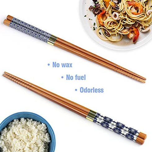 GLAMFIELDS Bamboo Chopsticks Reusable Japanese Style Lightweight 5 Pairs Ramen Chop Sticks Case Gift Set