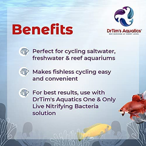 DrTim’s Aquatics Ammonium Chloride Solution for Fishless Cycling: 2 oz., Treats 100 gal. – Fish Tank Cleaner for Saltwater, Freshwater & Reef Aquariums