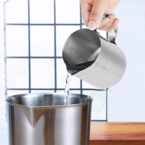 Stainless Steel Milk Frothing Pitcher Measuring Cup Coffee Jug Milk Frothing Pot Espresso Latte Pitcher(9.2x7.7x10.9cm)