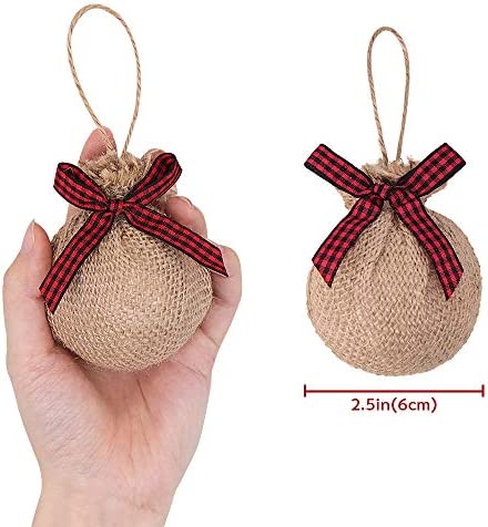 Ivenf Christmas Tree Decorations, 12pcs Buffalo Plaid Burlap Farmhouse Christmas Ornaments, Red Black Country Xmas Decor Indoor, Cute Rustic Xmas Ball for Home Office Family Holiday Party, Unbreakable