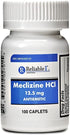 RELIABLE 1 LABORATORIES Meclizine HCL 12.5 mg Caplets - Prevent nausea, vomiting, and dizziness caused by motion sickness (100 Caplets, 1 Bottle)