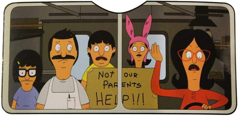 Bob's Burgers Car Window Sun Shade Visor - Licensed Pop Culture TV Merchandise - Windshield Visor And Shield - Novelty Automotive Accessories - Standard Size UV Blocker - Geeky Funny Gifts