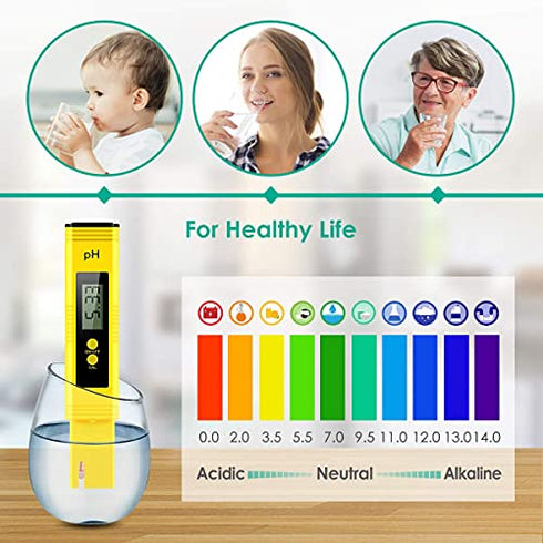 Alysontech Digital PH Meter, PH Meter 0.01 High-Precision Pocket Water Quality Tester, PH Range 0-14, Suitable for Accurate Testing of Drinking Water, Aquariums, Swimming Pools, Hydroponics (Yellow)