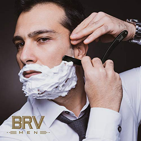 BRV MEN Professional GERMAN Steel Straight Edge Barber Razor - 100 Lord Platinum Single Edge Razor Blades - 100% German Stainless Steel Shavette - Shaving Knife For Men and Women - Black