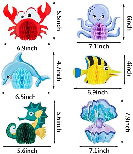 12 Pieces Ocean Sea Animal Honeycomb Centerpiece Under the Sea Table Decorations Ocean Themed Marine Creature Decoration Fish Mermaid Table Honeycomb for Beach Themed Birthday Party Baby Shower