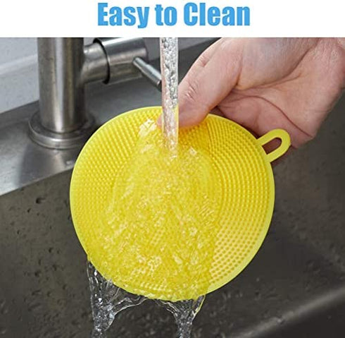 Emoly 6 Pack Food Grade Reusable Sponges for Dishes? Heat Resistant and Without Bpa?Double Sided Silicon Brush, 6 Colors, 6 Count