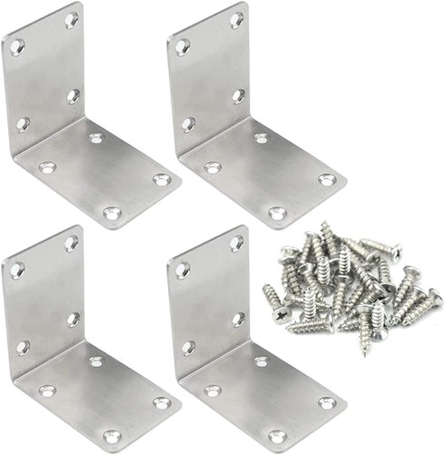 TOVOT 4 PCS 2.68 inch X 2.68 inch Stainless Steel Shelf Support Brace Corner Angle Brackets Angle Code w/Screws for Wooden Furniture