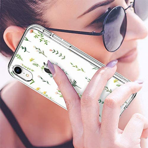 GiiKa iPhone XR Case with Screen Protector, Clear Heavy Duty Protective Case Floral Girls Women Shockproof Hard PC Back Case with Slim TPU Bumper Cover Phone Case for iPhone XR, Small Grass