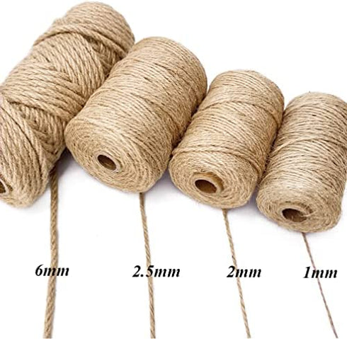 Jute Twine 328 Feet 2.5mm 4Ply Heavy Duty Natural Jute Rope String for Home Gardening Plant Picture Hanger Industrial Packing String for Gifts Presents Mason Jars Wedding Decorations Crafts
