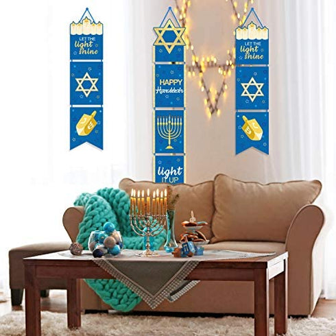 Happy Hanukkah Banner Chanukah Decorations Hanukkah Porch Hanging Welcome Sign for Home Holiday Party Outdoor Decor
