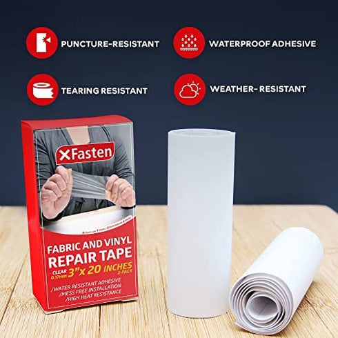 XFasten Fabric and Vinyl Repair Tape, Clear, 3-Inches by 20-Inches (2-Set), Waterproof Vinyl Repair Hole Patch Kit for Tent, Exercise Ball, Kayak, Inflatable Bed, Pool Float, and Airbed Mattress
