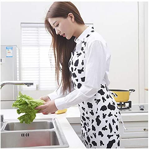 Love Potato Cute Women Girls Cooking Kitchen Apron with Pockets Black White Cow Print Bib Apron Gift, White
