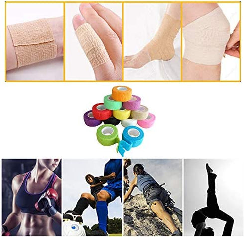 12 Pack Self Adhesive Wrap Bandage - Vet Wrap for Pets, Stretch Self-Adherent Cohesive Tape Breathable Athletic Tape Rolls (1 Inches x 5 Yards Each, 12 Colors)