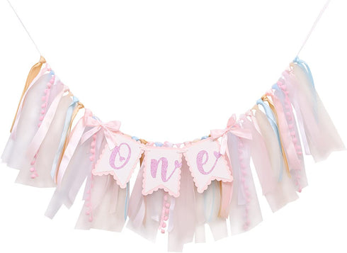Pink Sweetheart One Birthday Banner - Pink Tutu Skirt High Chair Banner , 1st Birthday Party Gifts for Girls , Pink Bow-knot Decoration , Birthday Party Decorations , Photo Decoration Props , Valentines Day Banner