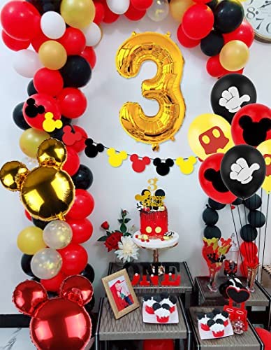 Cartoon Mouse 3rd Birthday Decorations Boys 3 Years Old Birthday Party Supplies with Number 3 Foil Balloons Birthday Banner Garland