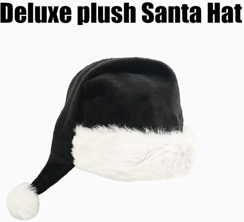 Black and White Deluxe Adults Santa Hat for Black Christmas Theme
