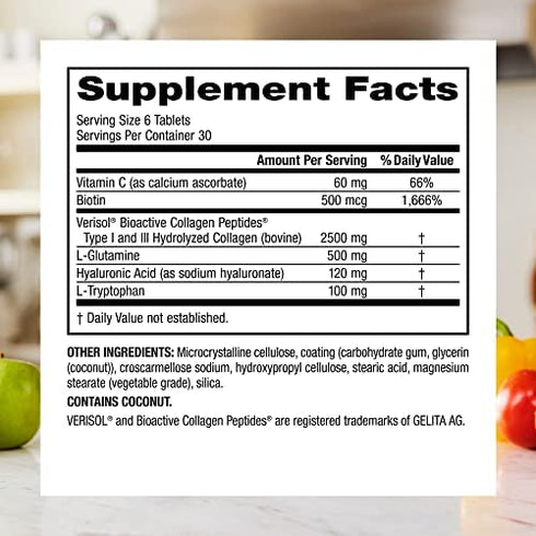 Webber Naturals Collagen30 with Hyaluronic Acid, Bioactive Collagen Peptides, 180 Tablets, Helps Reduce Joint Pain, Eye Wrinkles and Fine Facial Line, Non GMO