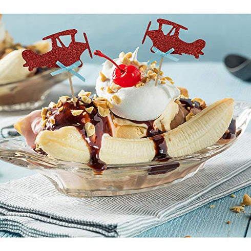 HOKPA Airplane Cupcake Toppers Cake Food Dessert Picks Baby Shower Kids' Boys Birthday Party Decors (24PCS Red)