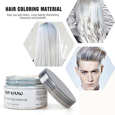 Temporary Hair Color Wax, White Hair Dye Natural Instant Hairstyle Cream or Hairstyle Wax for Women & Men Party, Cosplay, Date (White)
