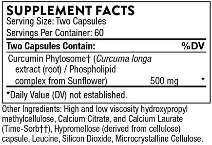 Thorne Curcumin Phytosome 500 mg (Meriva) - Sustained Release, Clinically Studied, High Absorption - Supports Healthy Inflammatory Response in Joints and Muscle - 120 Capsules - 60 Servings
