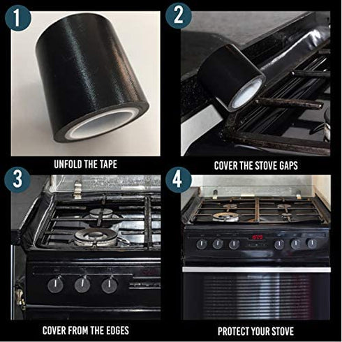 Kitchen Stove Counter Gap Cover,Seals Between Counter Range,Burner,Washer,Dryer,Extra Wide & Long,Heat Resistant,Waterproof Tape Set of 2 (1.5"X78", Black)