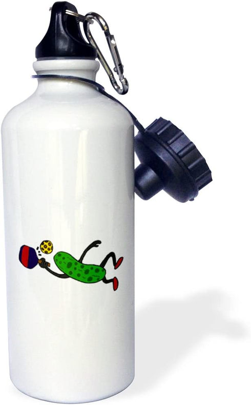 3dRose Funny Leaping Pickle Playing Pickleball Sports Water Bottle, 21 oz, Multicolor