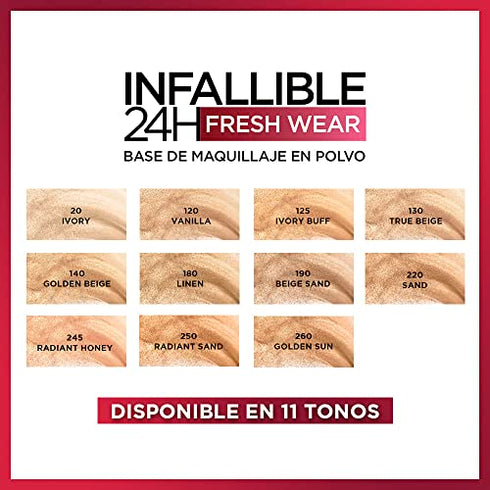 L'Oreal Paris Infallible Fresh Wear Foundation in a Powder, Up to 24H Wear, Ivory, 0.31 oz.